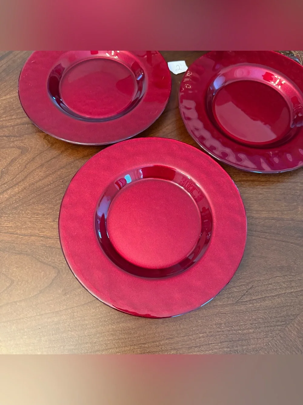 Set of 4 Vintage Pier 1 Imports Ruby Red 8.25” Glass Salad / Dessert Plates - #2